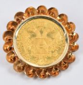 A 14ct gold brooch/ pendant set with a 1915 Austrian Ducat, 6.5g
