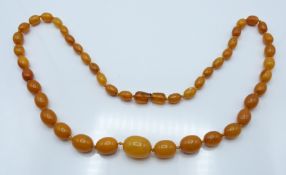 Baltic amber necklace made up of 45 graduated oval beads, 34g