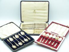 Two cased sets of hallmarked silver spoons, weight 115g together with an Asprey case and four