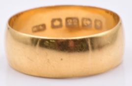 Edwardian 22ct gold wedding band/ ring, Birmingham 1906, 5.5g, size S