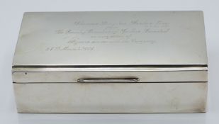 Walker & Hall hallmarked silver cigarette box, Sheffield date letter rubbed, with military