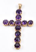 Edwardian 15ct gold cross pendant set with amethysts, 2.8g