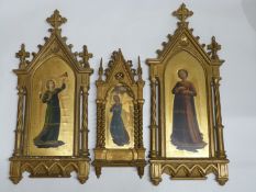 Three 19th/20thC gilt wood icons in giltwood frames including a pair, 70 x 27cm