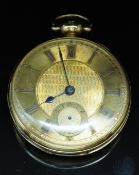 Walter Wells & Son of Stroud 18ct gold open faced gentleman's pocket watch with subsidiary seconds