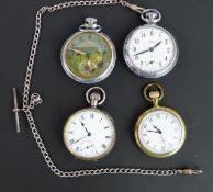 Four various pocket watches comprising one continental silver, one Ingersoll automata with