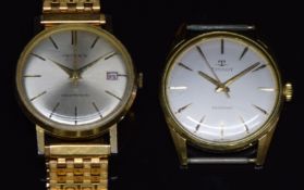 Two gold plated gentleman's wristwatches Tissot Seastar with gold hands and baton markers and silver