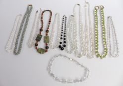 A collection of lead crystal beaded and glass necklaces