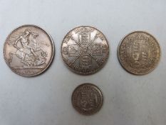 1890 Victoria Jubilee crown together with 1887 double florin, half crown and shilling
