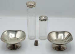 Pair of hallmarked silver pedestal bon bon dishes, Birmingham 1920, maker Charles S Green & Co