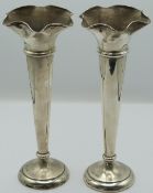 George V Walker & Hall pair of hallmarked silver trumpet vases, Sheffield 1919, height 27cm