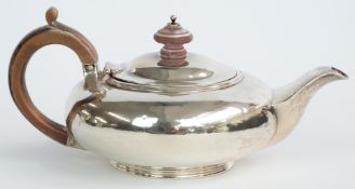 Georgian hallmarked silver bachelor's teapot, of squat bulbous form, London 1825 maker John James