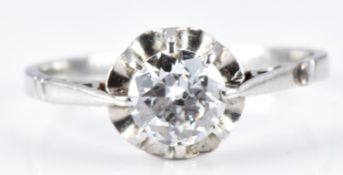 Art Deco platinum ring set with a round cut diamond of approximately 0.6ct, 2.2g, size K/L