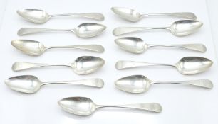 Set of ten Georgian hallmarked silver dessert spoons, London 1803, maker Thomas Oliphant, length