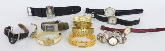 Thirteen various ladies and gentleman's wristwatches including a French 18ct gold Art Deco style