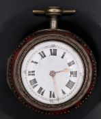 Johann Michael Krumhuber triple cased pocket watch with gold hands, black Roman numerals, white