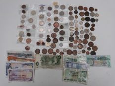 A quantity of sundry UK coinage George III onwards together with banknotes including English,