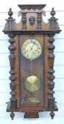 German Vienna style wall clock c1900, with two train movement striking on a gong, H92cm