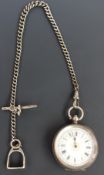 Continental silver open faced pocket watch with blued hands, black Roman numerals, gilt