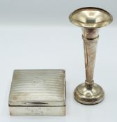 George V hallmarked silver cigarette box, Birmingham 1924, width 9cm together with a hallmarked