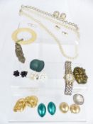 A collection of costume jewellery including foiled Victorian brooch, silver and marcasite ring, faux