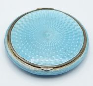 Blue guilloché enamel and hallmarked silver compact, diameter 55mm, weight 62g all in