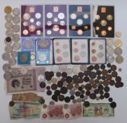 A collection of early decimal UK coin sets, 1970 sets, modern crowns and sundry coinage 18thC