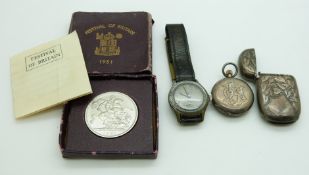 Oris wristwatch, Victorian hallmarked silver vesta, Birmingham 1895, continental silver half