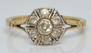 WITHDRAWN Art Deco 18ct gold ring set with diamonds in a platinum setting, 2.7g, size M