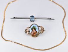 9ct gold chain (2.4g), Victorian brooch and silver brooch