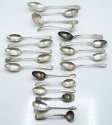 Georgian and later hallmarked silver and white metal cutlery to include sifter spoon, ladle,