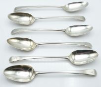 Georgian harlequin set of six bottom hallmarked silver table spoons, four London 1780, maker