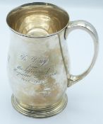 George VI hallmarked silver pedestal pint tankard of baluster form, Sheffield 1950 maker Cooper