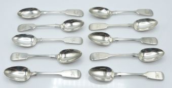 Ten Victorian hallmarked silver fiddle pattern teaspoons, various dates and makers but including a