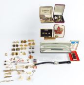 A collection of cufflinks and studs including rolled gold, silver etc, Parker pen, Ronson lighter