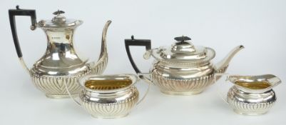Goldsmiths & Silversmiths Co Victorian hallmarked silver four piece teaset with reeded lower