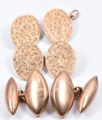 Two pairs of Edwardian 9ct rose gold cufflinks, one Chester 1904, 7g