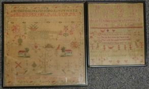 Two William IV embroidery samplers, Ann Gissop, aged 9, Beckonfield School and Elizabeth Gissup,
