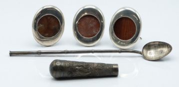 Hong Kong white metal sundae spoon marked Sterling, length 19.5cm, three small photograph frames