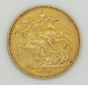 1887 Victoria Jubilee head gold full sovereign