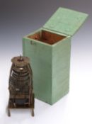 A 19thC clockwork brass carillon with musical box style barrel operating ten hammers striking cup-