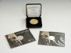 Sir Winston Churchill gold plated silver proof £5 coin, in case with certificate, together with