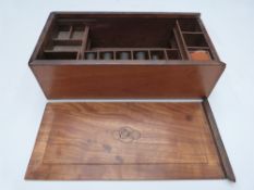 Italian 19thC sewing / needlework fruitwood workbox with fitted interior and sliding lid, W27 x