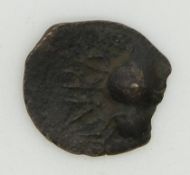 Bronze Celtic coin, bust right, horse reverse, with script below, SPA, 15mm