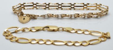 A 9ct gold gate bracelet and 9ct gold curb link bracelet