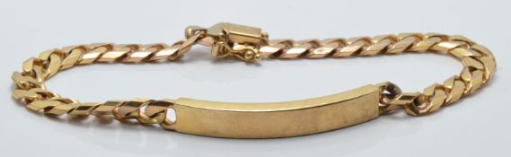 9ct gold identity bracelet with vacant gold bar, 16.5g
