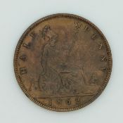 1862 Queen Victoria young head halfpenny, die letter 'A' left of lighthouse base, VF, rare