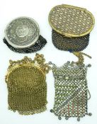 Three 19thC purses with enamel, embossed leather, jewelled and cut steel decoration, largest 10 x