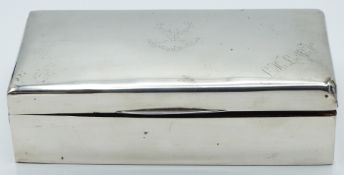 George V hallmarked silver cigarette box, Chester 1923 maker's mark rubbed, width 18cm