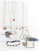 A collection of silver jewellery including necklaces, earrings, marcasite etc