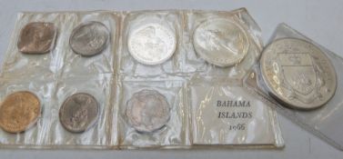 1970 Bahama Islands silver five dollar coin, Elizabeth II, second bust, coat of arms and naval